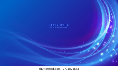 Abstrakter dunkelblauer Hintergrund mit leuchtend türkisen Lichtwellen und funkelnden Partikeleffekten. Futuristische Vektorgrafik für digitales Marketing, Einladungen und stilvolle professionelle Designs