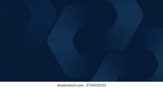 Abstract dark blue background with glowing geometric lines. Modern shiny blue hexagon lines pattern. Technology futuristic concept. Suit for poster, banner, brochure, cover, flyer