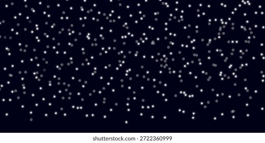 Abstract dark blue background with glowing white particles resembling falling snow