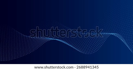Abstract dark blue background with glowing dotted wave pattern. Futuristic digital technology design, modern data flow concept, and dynamic motion curve template.

