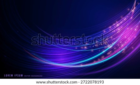 Abstract dark blue background with glowing purple and pink curved lines. Futuristic neon light effect vector illustration for technology and digital communication concepts