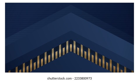 Abstrakter, dunkelblauer Hintergrund mit goldener Bogenrichtung Geometrisches Dreieck Design Moderne futuristische