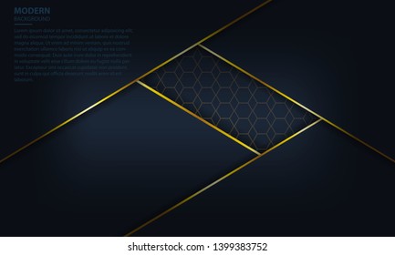 Abstract dark blue background with golden list on pattern. Vector material background. Modern background design.
