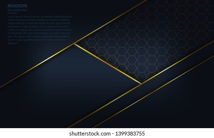 Abstract dark blue background with golden list on pattern. Vector material background. Modern background design.