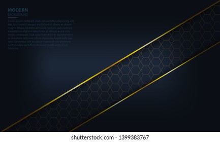 Abstract dark blue background with golden list on pattern. Vector material background. Modern background design.