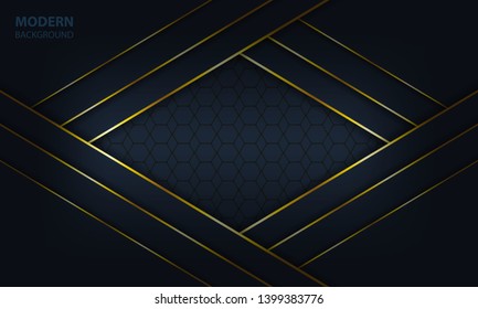 Abstract dark blue background with golden list on pattern. Vector material background. Modern background design.