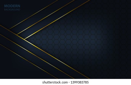 Abstract dark blue background with golden list on pattern. Vector material background. Modern background design.