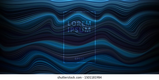 Abstract dark blue background with horizontal light and wave lines pattern wallpaper. Vector illustration 