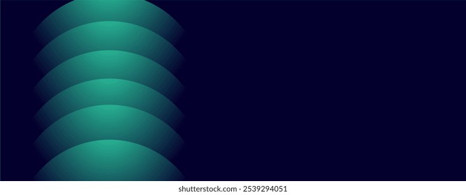 Abstract dark blue background with layered teal curved shapes.