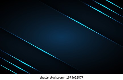 Abstract dark blue background with light blue neon light lines on blank space. Futuristic dark luxury modern technology background.