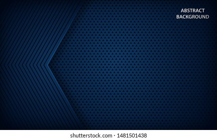 Abstract dark blue background with modern line stripes decoration. Geometric shape paper cut layer element design template for brochure, business, banner, flyer, card and cover.