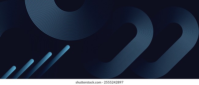 Abstract dark blue background Modern blue gradient round with geometric lines shape