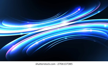 Abstract dark blue background with Multicolor perspective lines and lights, Vector illustration