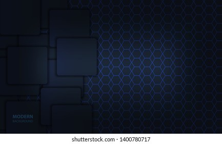 Abstract dark blue background with overlapping squares on pattern.Vector material background. Modern background design.