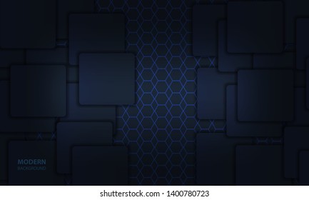 Abstract dark blue background with overlapping squares on pattern.Vector material background. Modern background design.