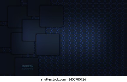 Abstract dark blue background with overlapping squares on pattern.Vector material background. Modern background design.