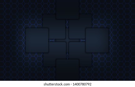 Abstract dark blue background with overlapping squares on pattern.Vector material background. Modern background design.