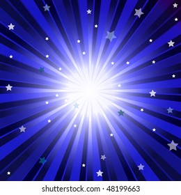 Abstract "dark blue" background with rays and stars (vector EPS 10)