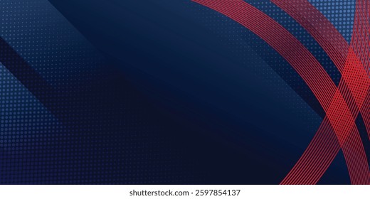 Abstract Dark Blue Background with Red Lines and Halftone