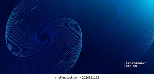Abstract dark blue background with shiny neon curve lines. Futuristic technology lines concept with light effect. Motion lines vector design. Suit for cover, poster, presentation, flyer, banner.