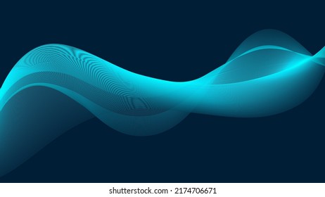 Abstract dark blue background with smooth wavy lines. Design elements with dynamic stripes. Flowing blue line art. Vector illustration