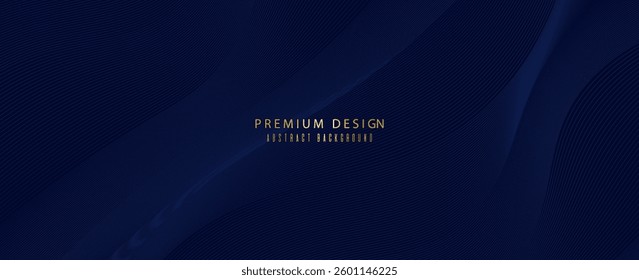 Abstract dark blue background with smooth flowing wave patterns and fine textured lines. A modern and elegant design, perfect for technology, business, and professional digital applications.