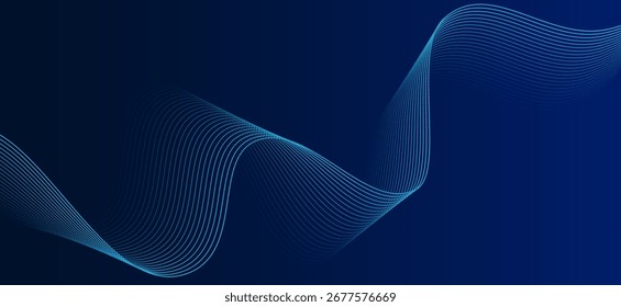 Abstract dark blue background with smooth glowing wave lines, modern futuristic design ideal for technology, digital, and business themes.

