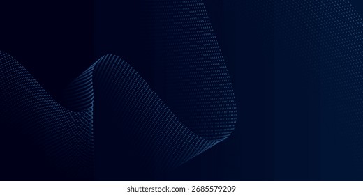 Abstract dark blue background with smooth wave lines and digital mesh texture, modern futuristic design for technology or business themes.