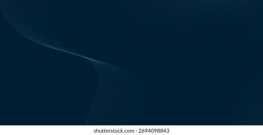Abstrakter dunkelblauer Hintergrund mit glatten Farbverlauf-Wellenlinien und gepunkteter Textur. Modernes futuristisches Design für Technologie-, Präsentations- oder digitale Bannerkonzepte.

