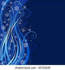 Abstract dark blue background with snowflakes