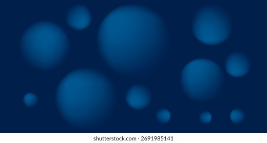 Abstractas fondo azul oscuro con círculos brillantes borrosos suaves que crean un diseño moderno, elegante y futurista.