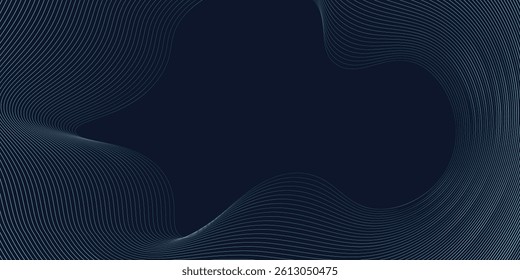 Abstract dark blue background with wave line pattern. Futuristic technology concept. Suit for banner, poster, cover, brochure, flyer. Vector illustration
