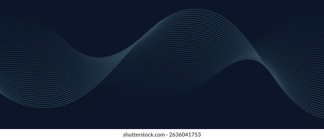 Abstract dark blue background with wave line pattern. Futuristic technology concept. Suit for banner, poster, cover, brochure, flyer. Vector illustration