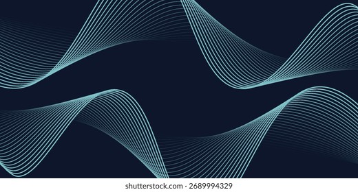 Fundo azul escuro abstrato com padrão de linha de onda. Conceito de tecnologia futurista. Terno para banner, cartaz, capa, folheto, folheto. Ilustração vetorial