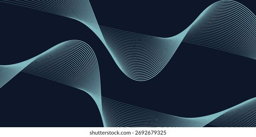 Abstrakter dunkelblauer Hintergrund mit Wellenlinienmuster. Futuristisches Technologiekonzept. Anzug für Banner, Poster, Cover, Broschüre, Flyer. Vektorgrafik