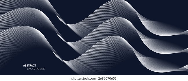 Abstract dark blue background with wave line pattern. Futuristic technology concept. Suit for banner, poster, cover, brochure, flyer. Vector illustration