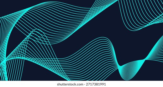 Abstract dark blue background with wave line pattern. Futuristic technology concept. Suit for banner, poster, cover, brochure, flyer. Vector illustration