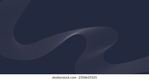 Abstract dark blue background. Wavy lines vector illustration. Waves background. Line art vector illustration. Curved wavy line, smooth stripe. Design element for creative ideas.
