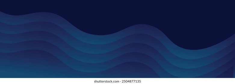 abstract dark blue banner background with smooth curves and fluid. vector