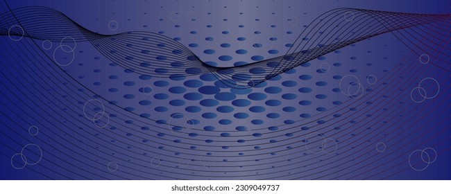 Abstract dark blue banner template. Vector minimal wavy line background with text for social media cover
