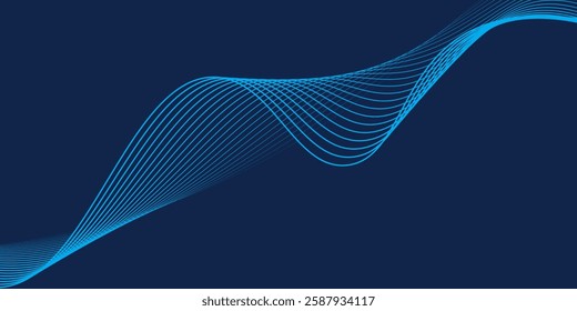 Abstract dark blue banner template. Vector minimal wavy line background with text for social media cover, header