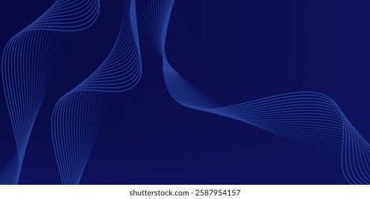 Abstract dark blue banner template. Vector minimal wavy line background with text for social media cover, header