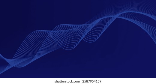 Abstract dark blue banner template. Vector minimal wavy line background with text for social media cover, header