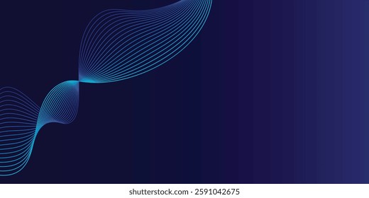 Abstract dark blue banner template. Vector minimal wavy line background with text for social media