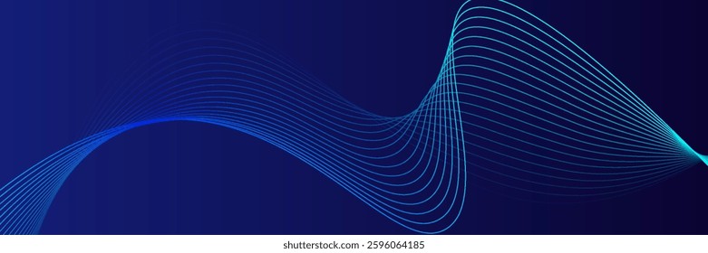 Abstract dark blue banner template. Vector minimal wavy line background with text for social media cover, header
