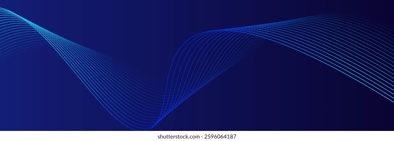 Abstract dark blue banner template. Vector minimal wavy line background with text for social media cover, header