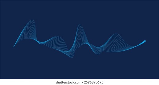 Abstract dark blue banner template. Vector minimal wavy line background with text for social media cover, header