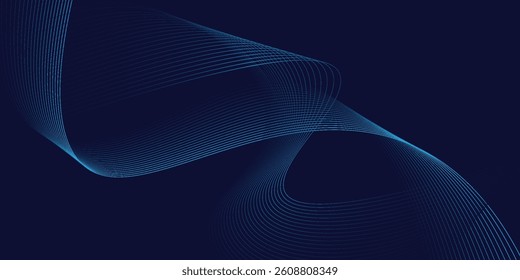 Abstract dark blue banner template. Vector minimal wavy line background with text for social media cover, header. modern eps10