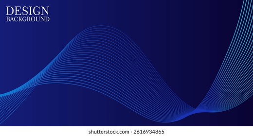Abstract dark blue banner template. Vector minimal wavy line background with text for social media cover, header
