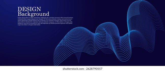 Abstract dark blue banner template. Vector minimal wavy line background with text for social media cover, header. vector illustration